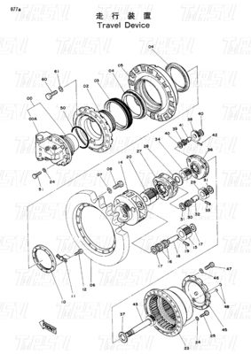 Zwart EX200-1 GraafmachineTravel Drive Catalogus met Bolt op de installatie 9066008 9080070 9096483