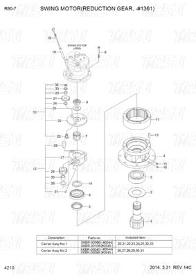 31N1-10140 31N1-10141 R80-7 Graafmachine Swing Drive Catalogus Planetary Reducer Type varieert afhankelijk van model
