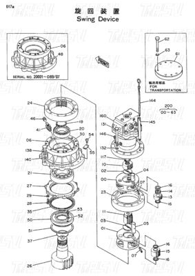 Verminderaars voor graafmachines met swingdrive voor HITACHI-graafmachines Catalogus EX100 9097684