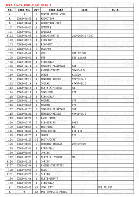 XKAH-01459 XKAH-01661 R110-7 Excavator Travel Drive Catalogus met hydraulische reismotor