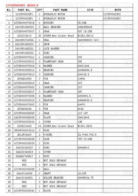 Zwarte kleur LC15V00026F1 SK350-8 Excavator Final Drive Catalogue Parts for Performance