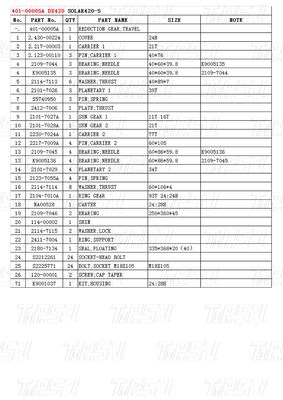 Planetaire 401-00005A DX420 Graafmachine Reis aandrijving Catalogus met hydraulische swing motor