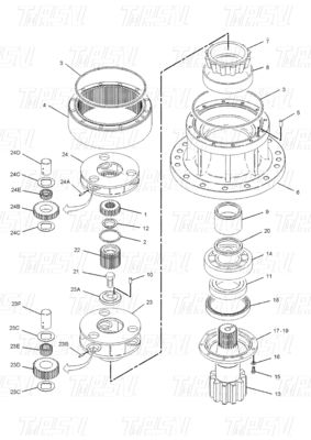 Glanzige stilstaal graafmachine swing reis aandrijving versnellingsbak met planetaire reducer